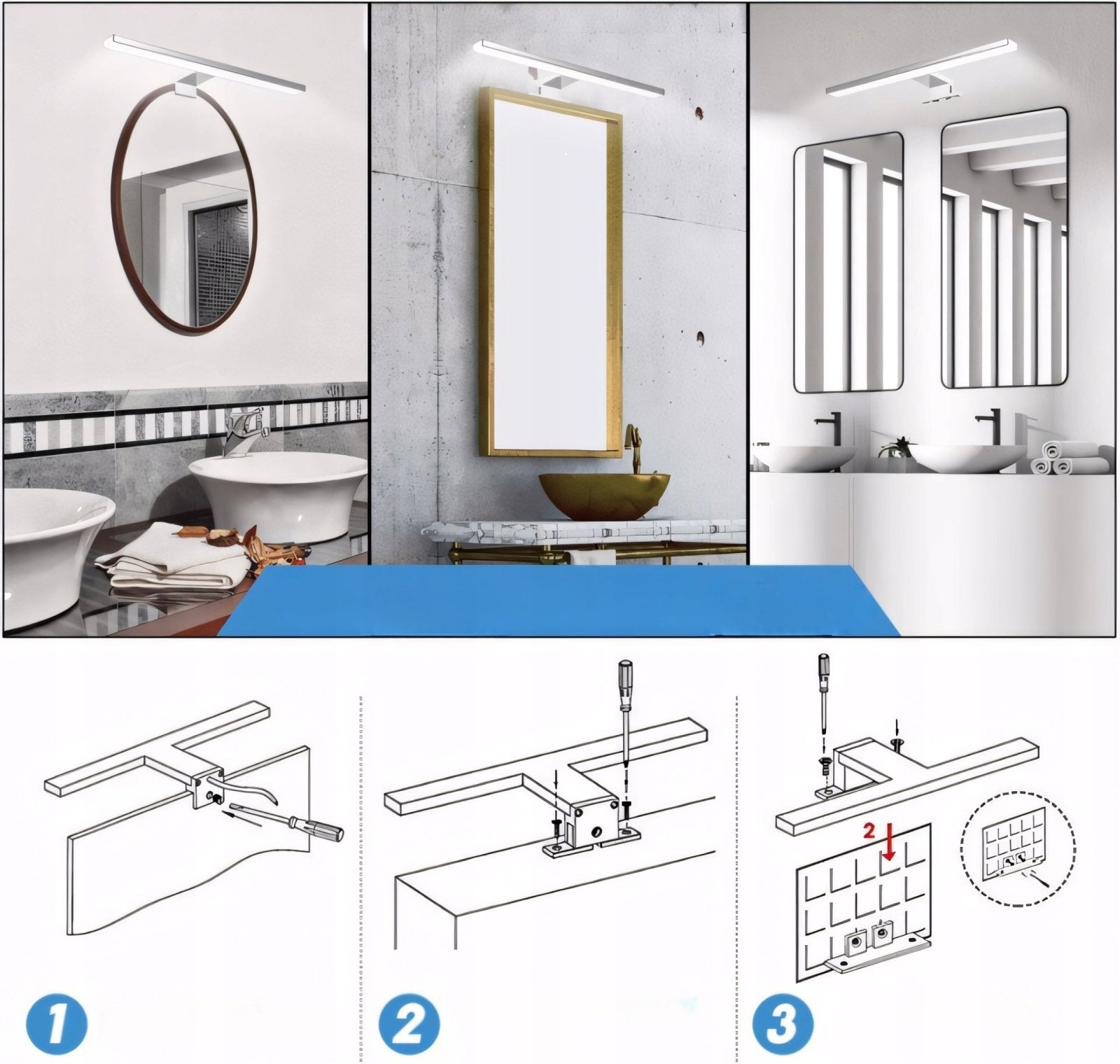Kinkiet LED nad lustro 40cm IP44 srebrny zimne światło | REEVE
