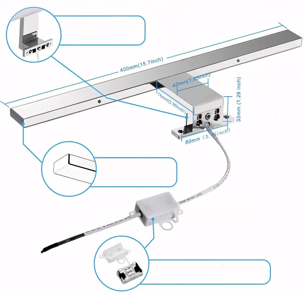 Kinkiet LED nad lustro 40cm IP44 srebrny zimne światło | REEVE