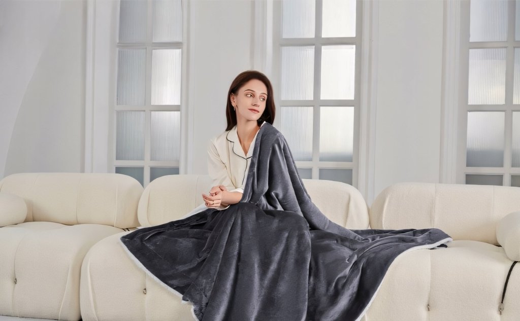 Koc dwustronny sherpa KANKAEU 160x200 cm szary | REEVE