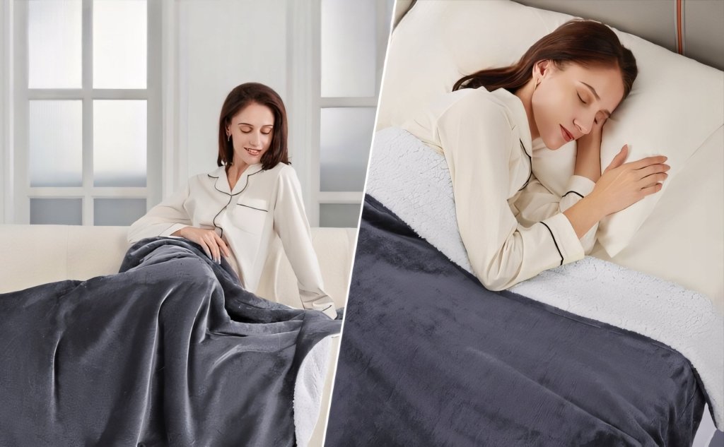 Koc dwustronny sherpa KANKAEU 160x200 cm szary | REEVE