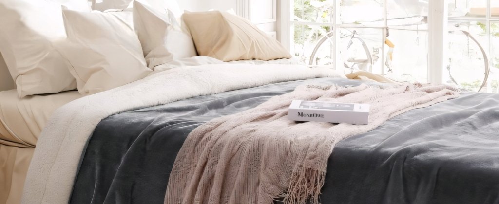 Koc dwustronny sherpa KANKAEU 160x200 cm szary | REEVE