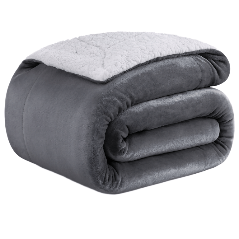 Koc dwustronny sherpa KANKAEU 160x200 cm szary | REEVE