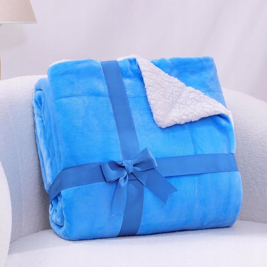 Koc sherpa KANKAEU 130x160 cm niebieski | REEVE