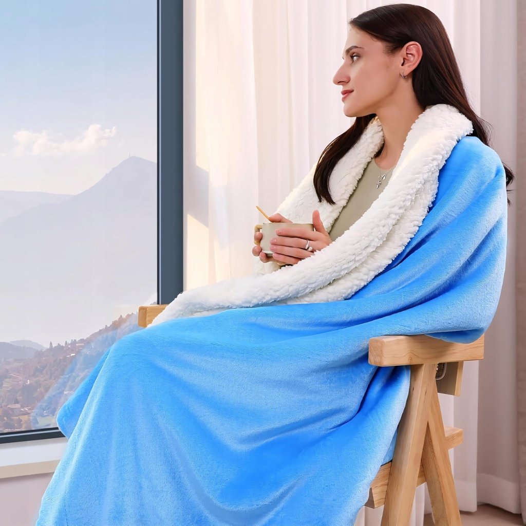 Koc sherpa KANKAEU 130x160 cm niebieski | REEVE