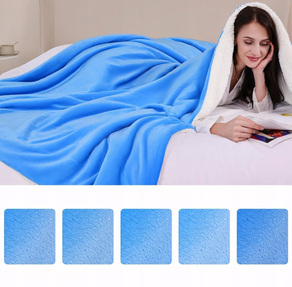 Koc sherpa KANKAEU 130x160 cm niebieski | REEVE