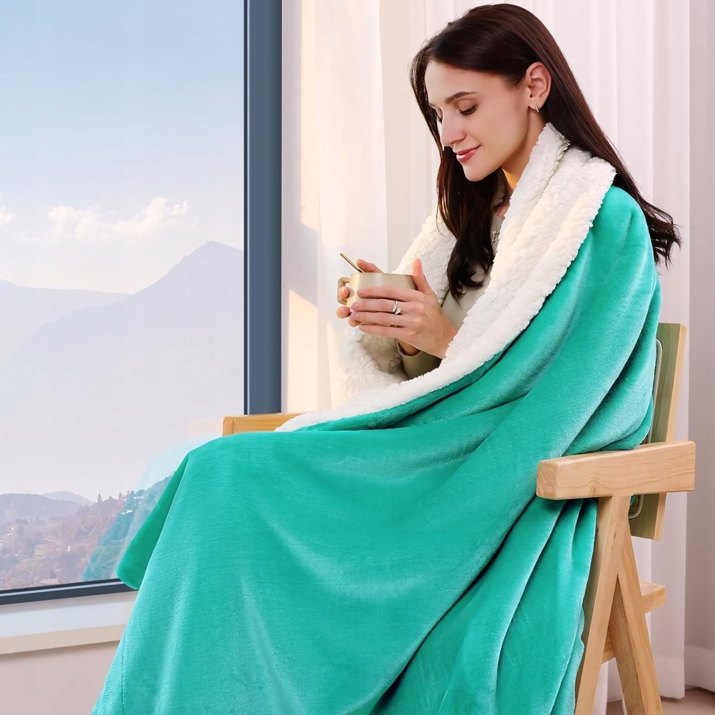 Koc sherpa KANKAEU 200x230cm dwustronny zielony | REEVE