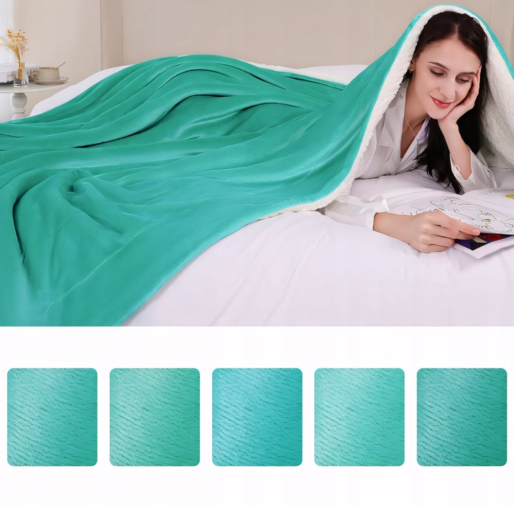 Koc sherpa KANKAEU 200x230cm dwustronny zielony | REEVE