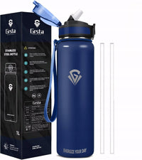 Kubek termiczny 1000 ml ze słomką i przyciskiem, granat | REEVE
