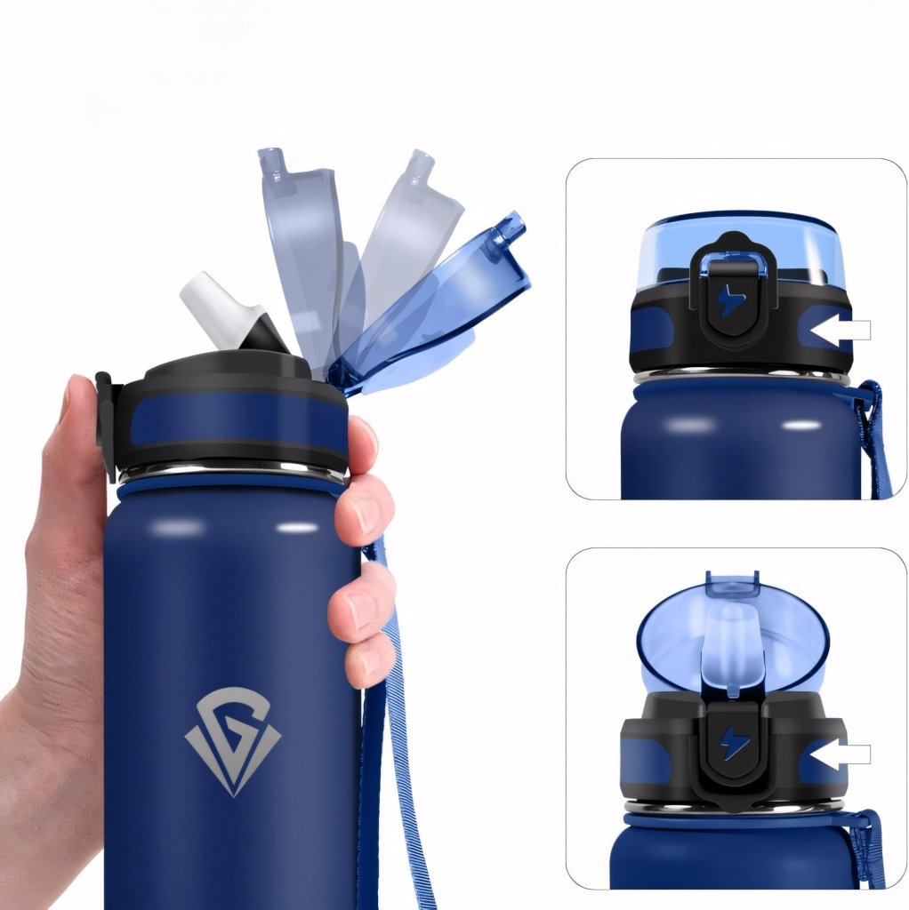 Kubek termiczny 1000 ml ze słomką i przyciskiem, granat | REEVE