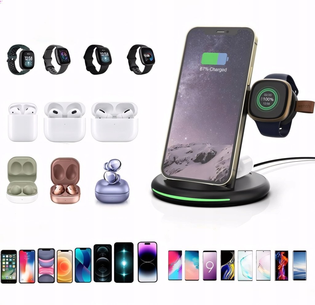 Ładowarka bezprzewodowa 3w1 15W stacja Qi | REEVE