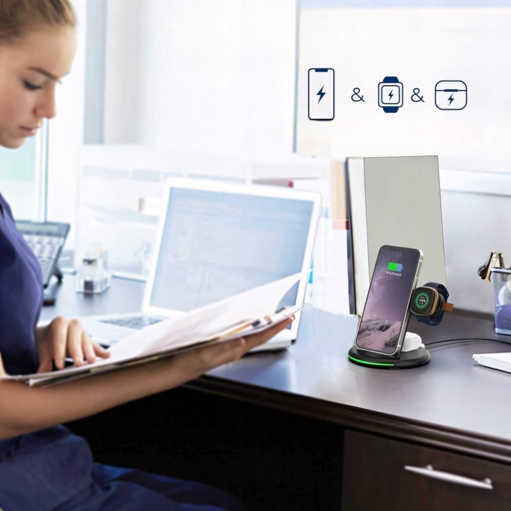 Ładowarka bezprzewodowa 3w1 15W stacja Qi | REEVE