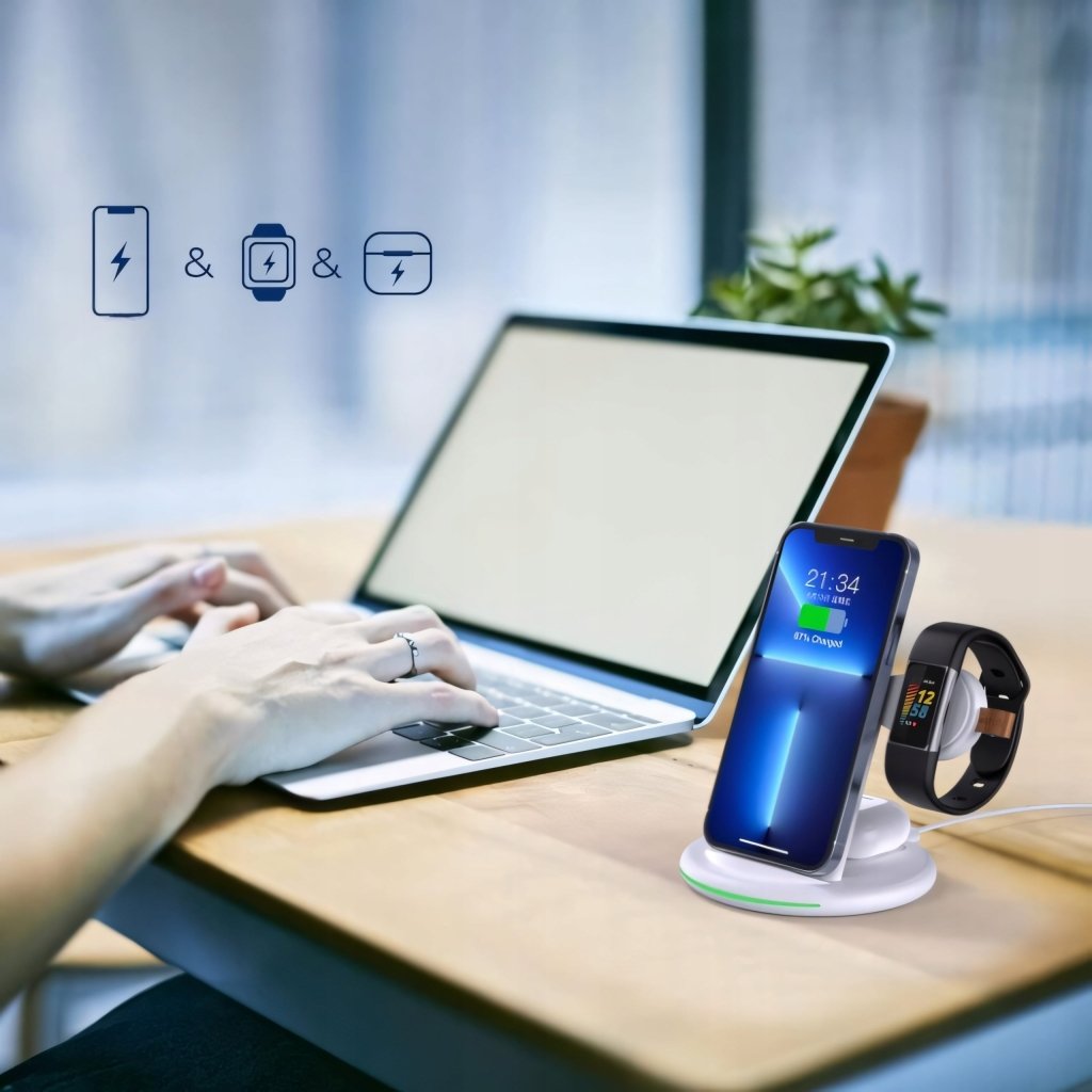 Ładowarka indukcyjna 3w1 biała – szybka, Qi, QC3.0 | REEVE