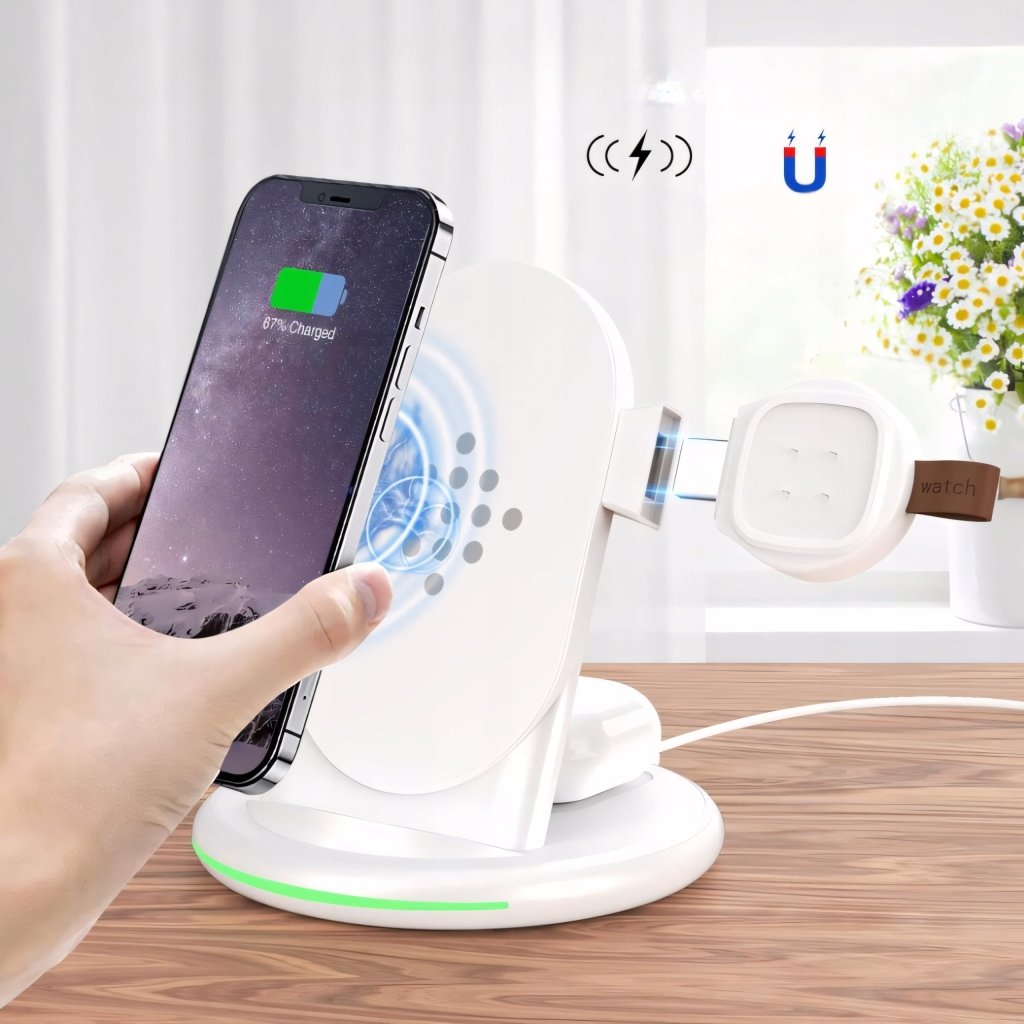 Ładowarka indukcyjna 3w1 biała – szybka, Qi, QC3.0 | REEVE