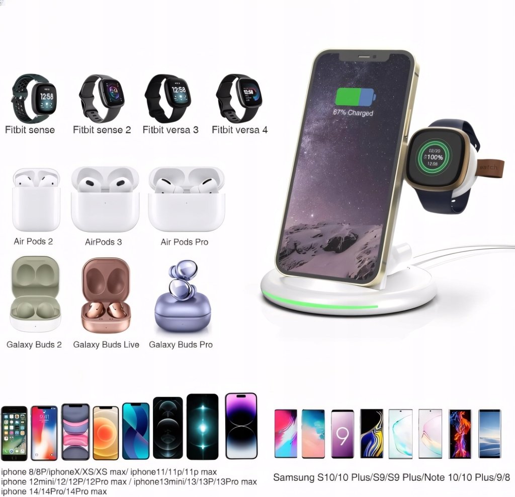 Ładowarka indukcyjna 3w1 biała – szybka, Qi, QC3.0 | REEVE