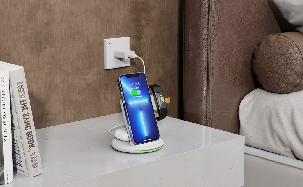 Ładowarka indukcyjna 3w1 biała – szybka, Qi, QC3.0 | REEVE