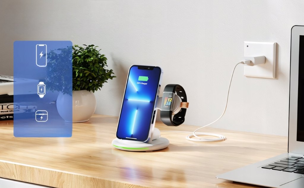 Ładowarka indukcyjna 3w1 biała – szybka, Qi, QC3.0 | REEVE