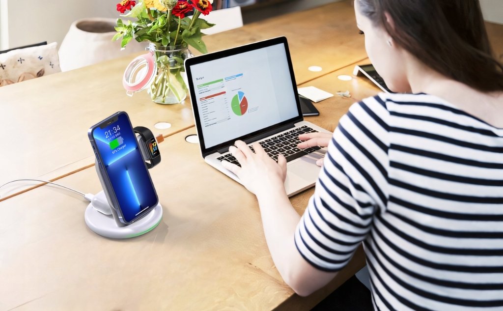 Ładowarka indukcyjna 3w1 biała – szybka, Qi, QC3.0 | REEVE