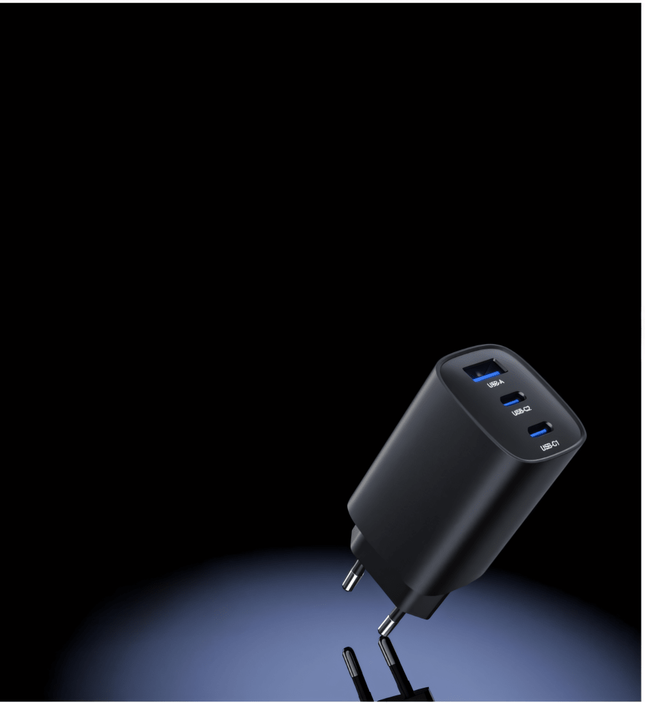 Ładowarka sieciowa GaN 65 W, 2× USB - C + USB - A, PD 3.0 | REEVE