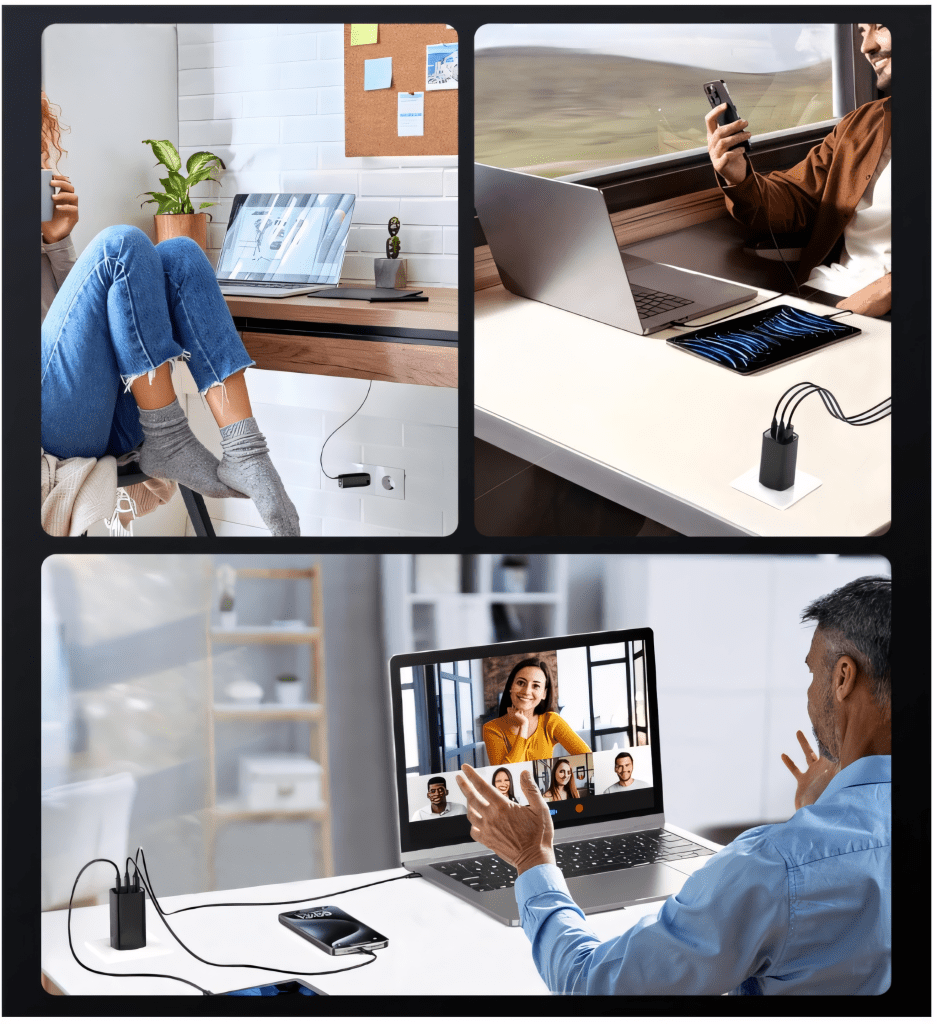Ładowarka sieciowa GaN 65 W, 2× USB - C + USB - A, PD 3.0 | REEVE