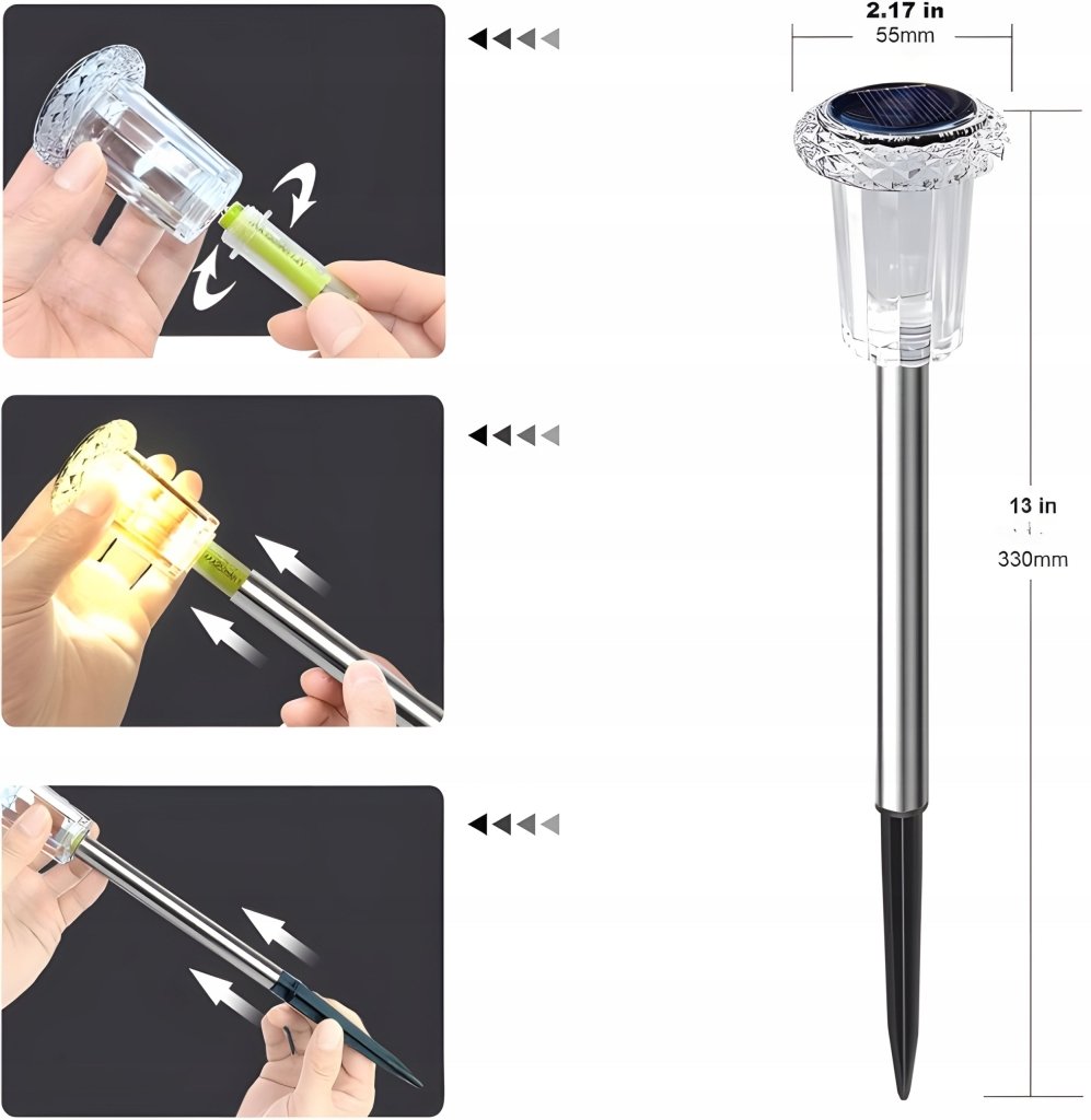 Lampa solarna LED wbijana, 6 sztuk, czujnik zmierzchu, akryl | REEVE