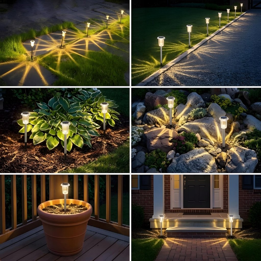 Lampa solarna LED wbijana, 6 sztuk, czujnik zmierzchu, akryl | REEVE
