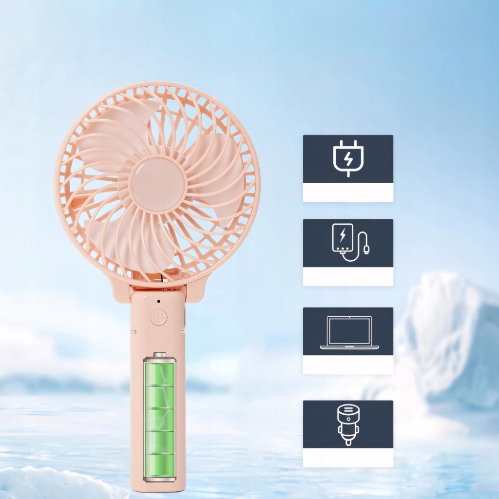 Mini wentylator ręczny USB – różowy, 3000 mAh | REEVE