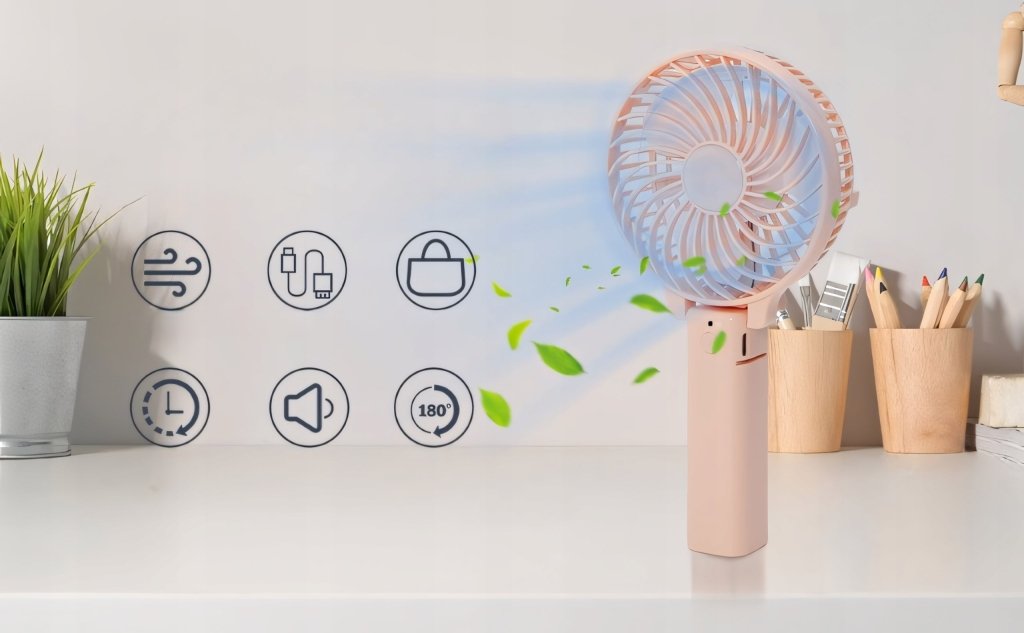 Mini wentylator ręczny USB – różowy, 3000 mAh | REEVE