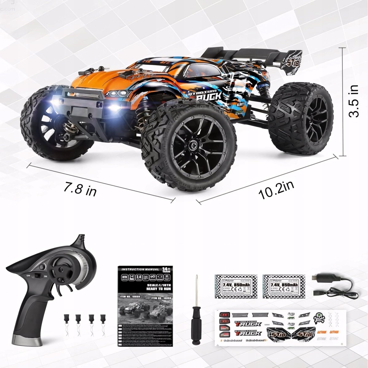 Monster Truck RC 4x4 36km/h pomarańczowy | REEVE