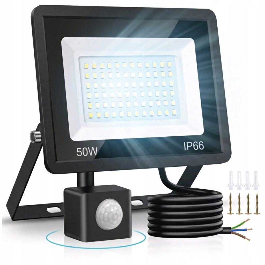 Naświetlacz LED 50 W z czujnikiem ruchu PIR, IP66, 4500 lm | REEVE