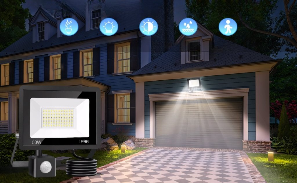 Naświetlacz LED 50 W z czujnikiem ruchu PIR, IP66, 4500 lm | REEVE