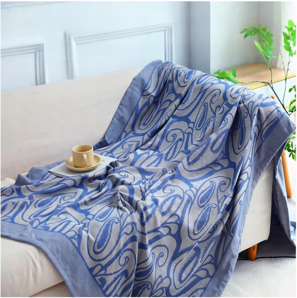 Pled żakardowy 160 × 200 cm, wzór paisley, granat | REEVE
