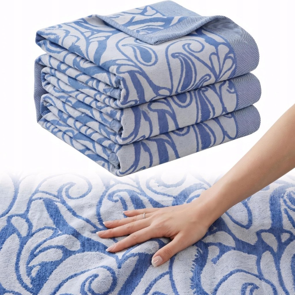 Pled żakardowy 160 × 200 cm, wzór paisley, granat | REEVE