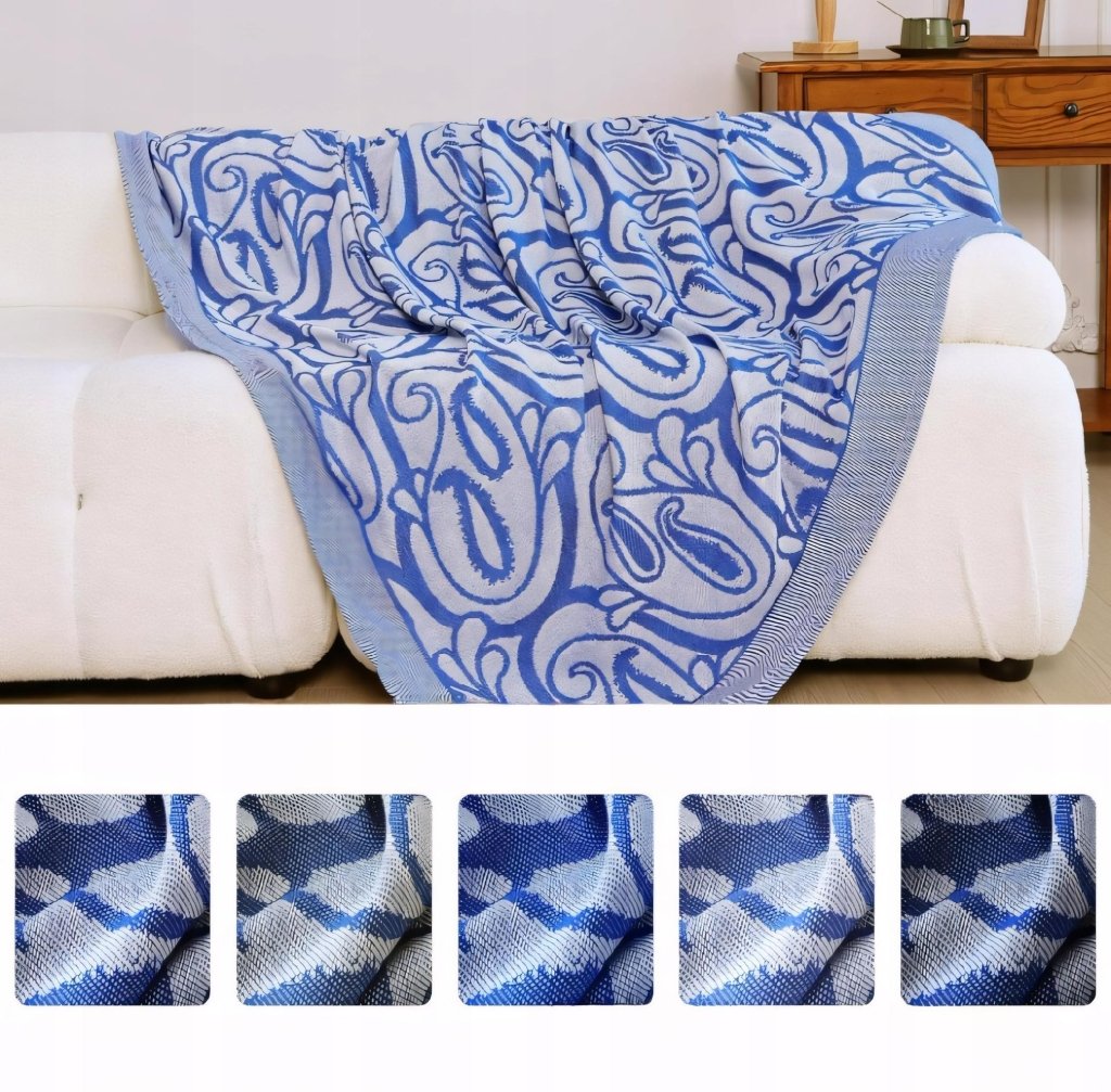 Pled żakardowy 160 × 200 cm, wzór paisley, granat | REEVE