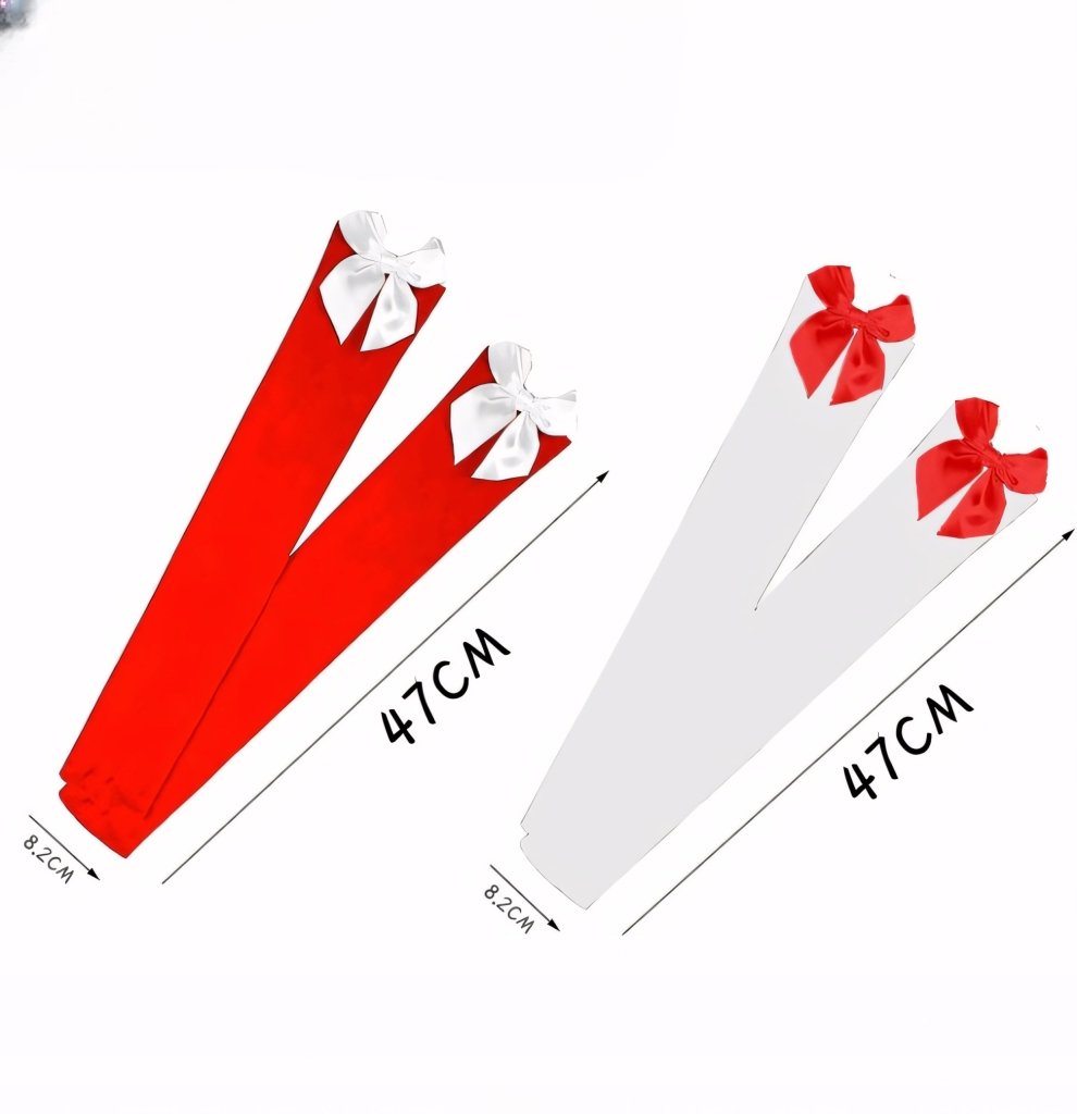 Podkolanówki damskie z kokardką 2 pary biała + czerwona | REEVE