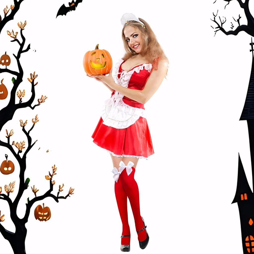 Podkolanówki damskie z kokardką 2 pary biała + czerwona | REEVE