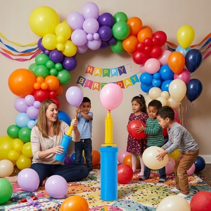 Pompka ręczna do balonów plus 101 balonów lateksowych, 10 kolorów | REEVE