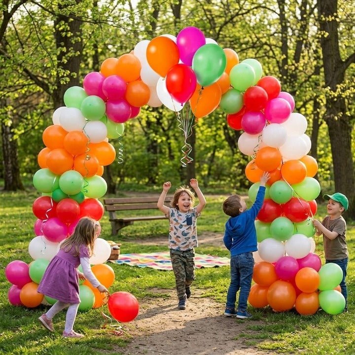 Pompka ręczna do balonów plus 101 balonów lateksowych, 10 kolorów | REEVE