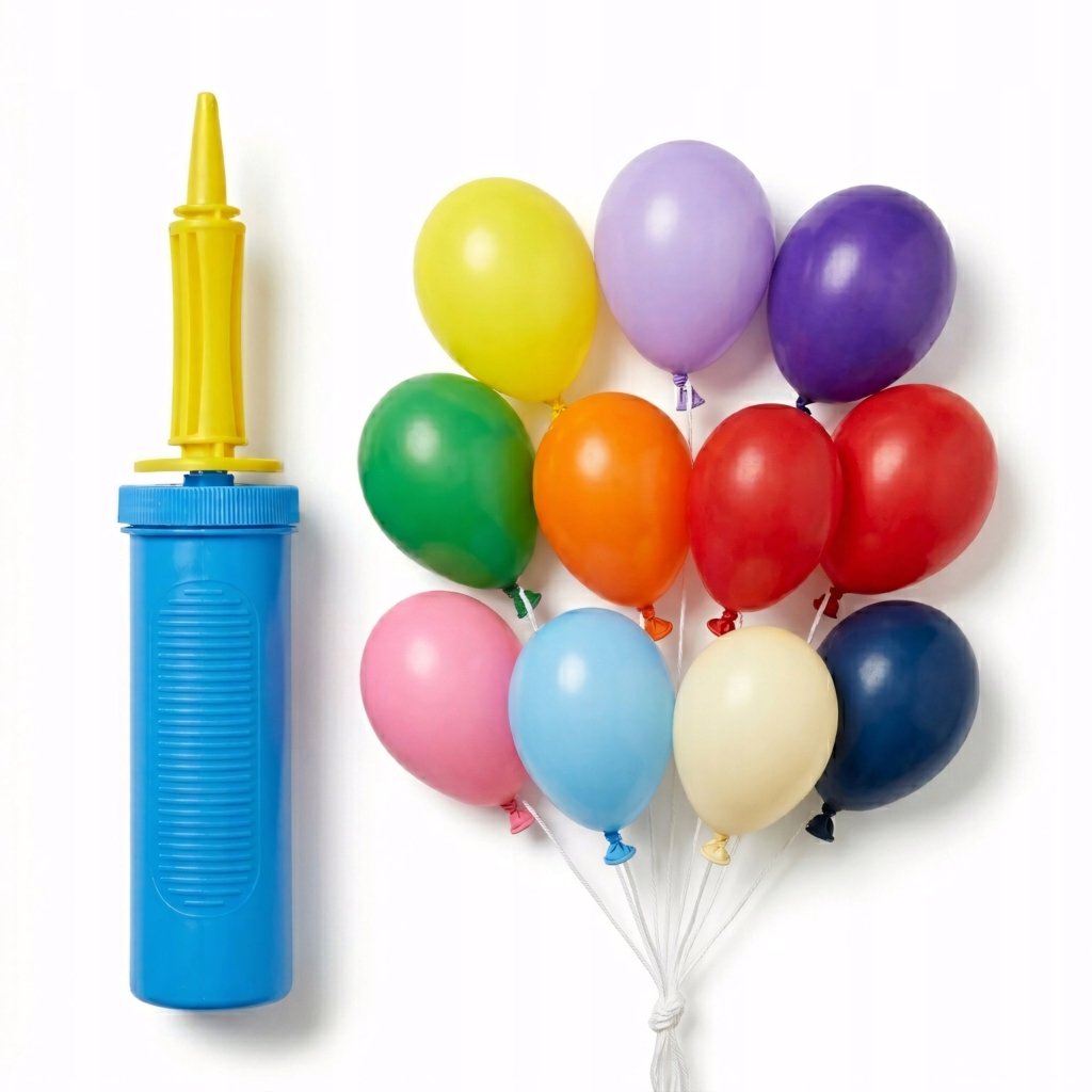 Pompka ręczna do balonów plus 101 balonów lateksowych, 10 kolorów | REEVE
