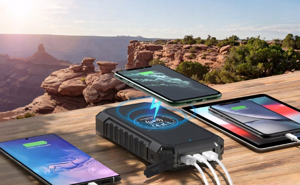 Power bank solarny z latarką 26800mAh indukcja QI wodoodporny | REEVE