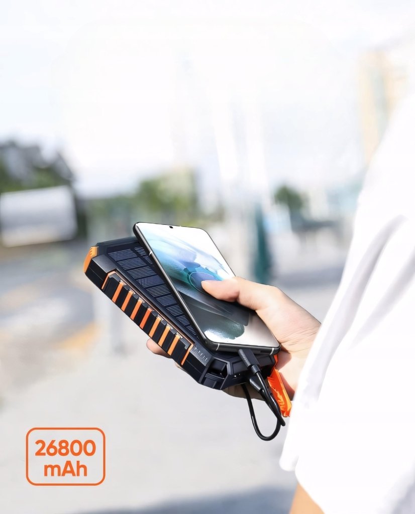 Power bank solarny z latarką 26800mAh indukcja QI wodoodporny | REEVE