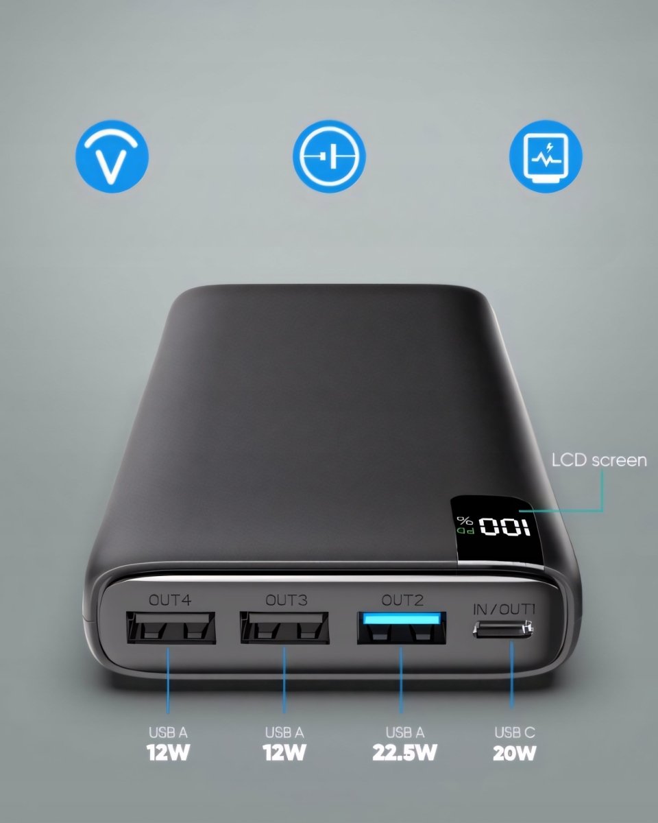 Powerbank 26800mAh czarny – 22,5W PD QC3.0 | REEVE