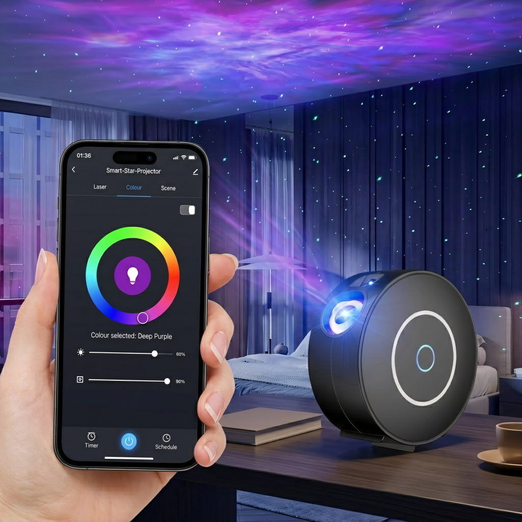 Projektor gwiazd LED 360°, Wi - Fi i sterowanie głosem, czarny | REEVE