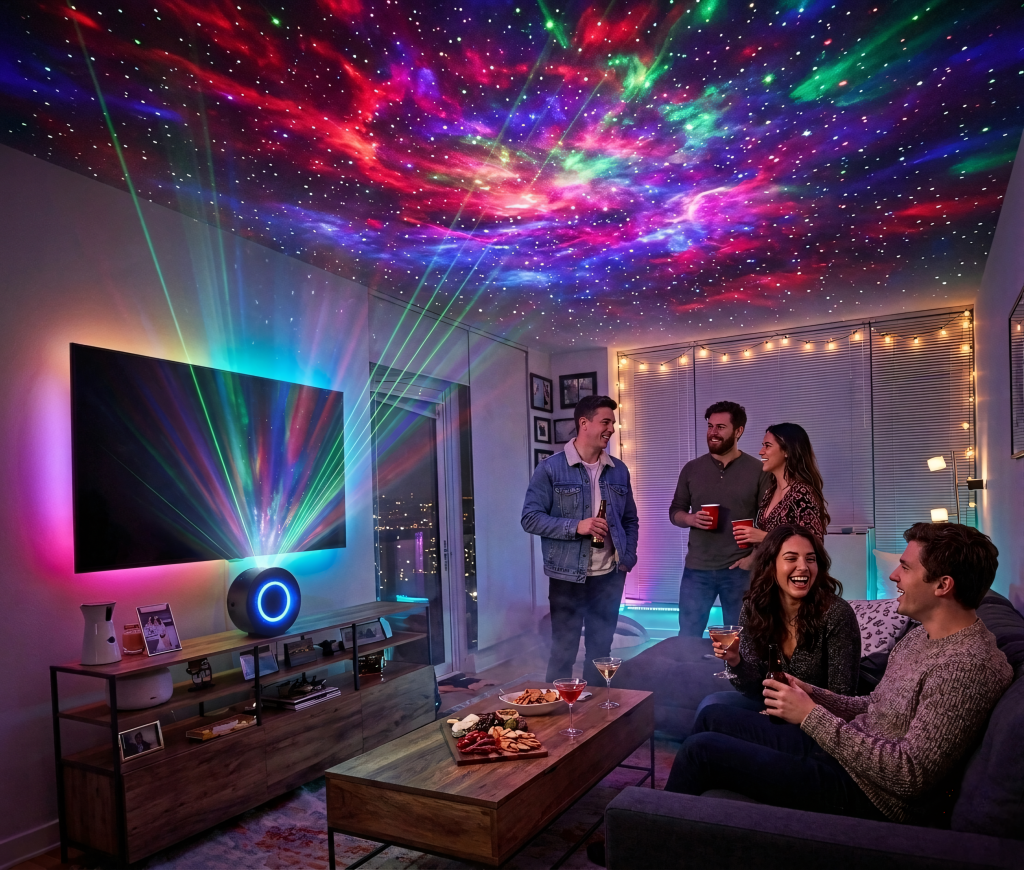 Projektor gwiazd LED 360°, Wi - Fi i sterowanie głosem, czarny | REEVE
