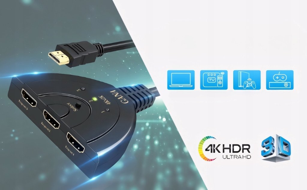 Przełącznik HDMI 3 wejścia / 1 wyjście, Full HD 1080p, 3D | REEVE