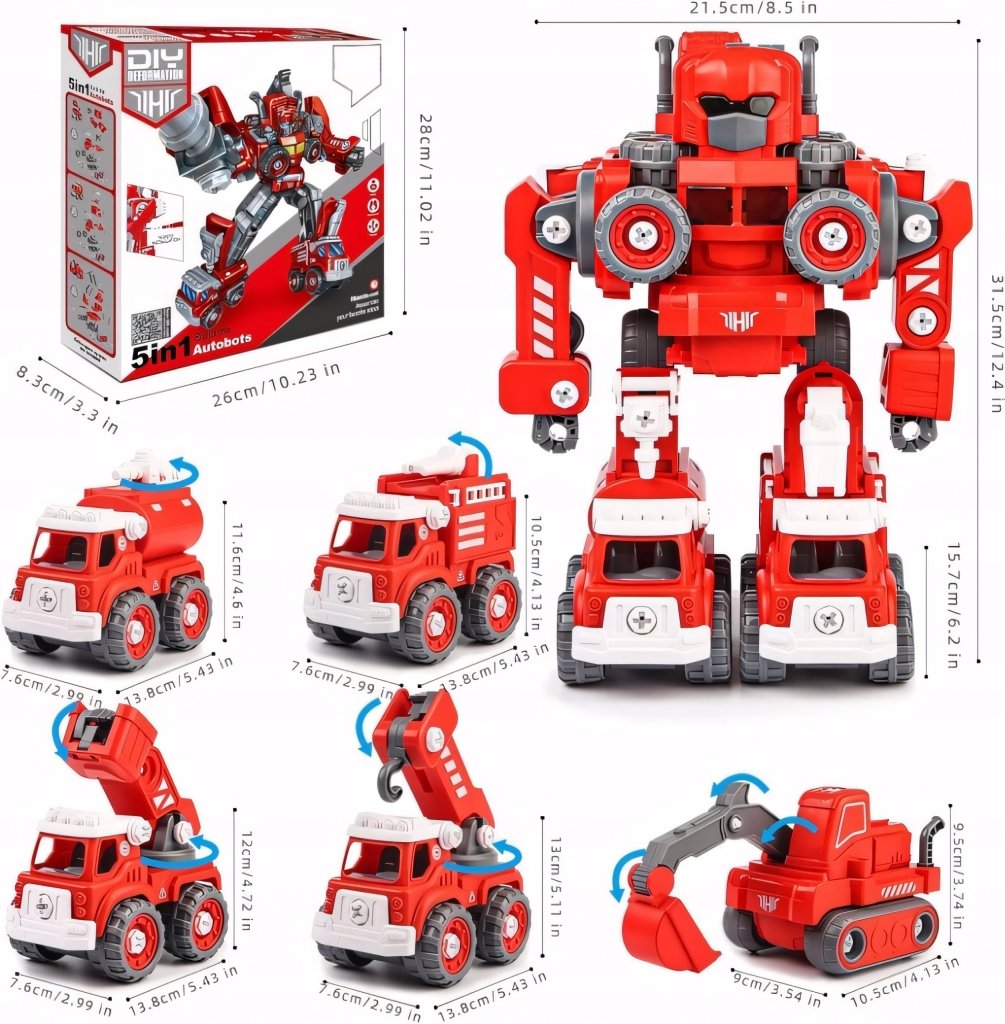 Robot transformer 5w1 – straż pożarna, LED, dźwięk, XXL (31,5 cm) | REEVE