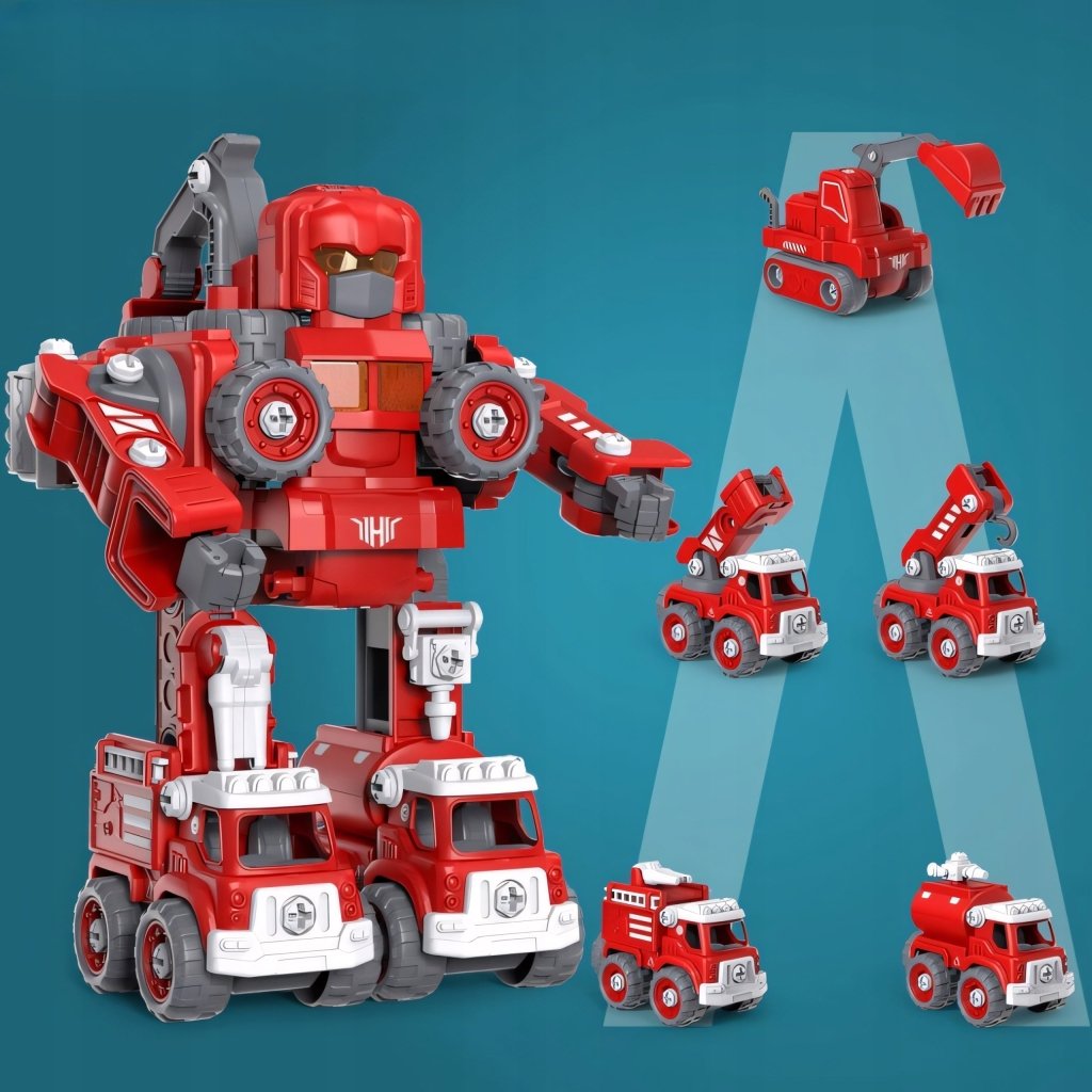 Robot transformer 5w1 – straż pożarna, LED, dźwięk, XXL (31,5 cm) | REEVE