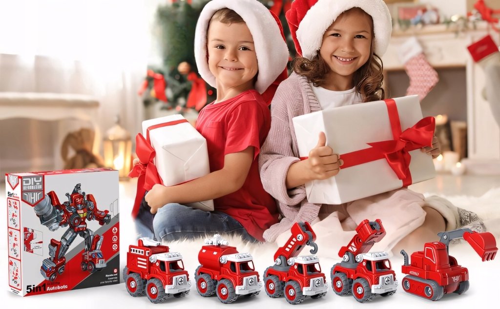 Robot transformer 5w1 – straż pożarna, LED, dźwięk, XXL (31,5 cm) | REEVE