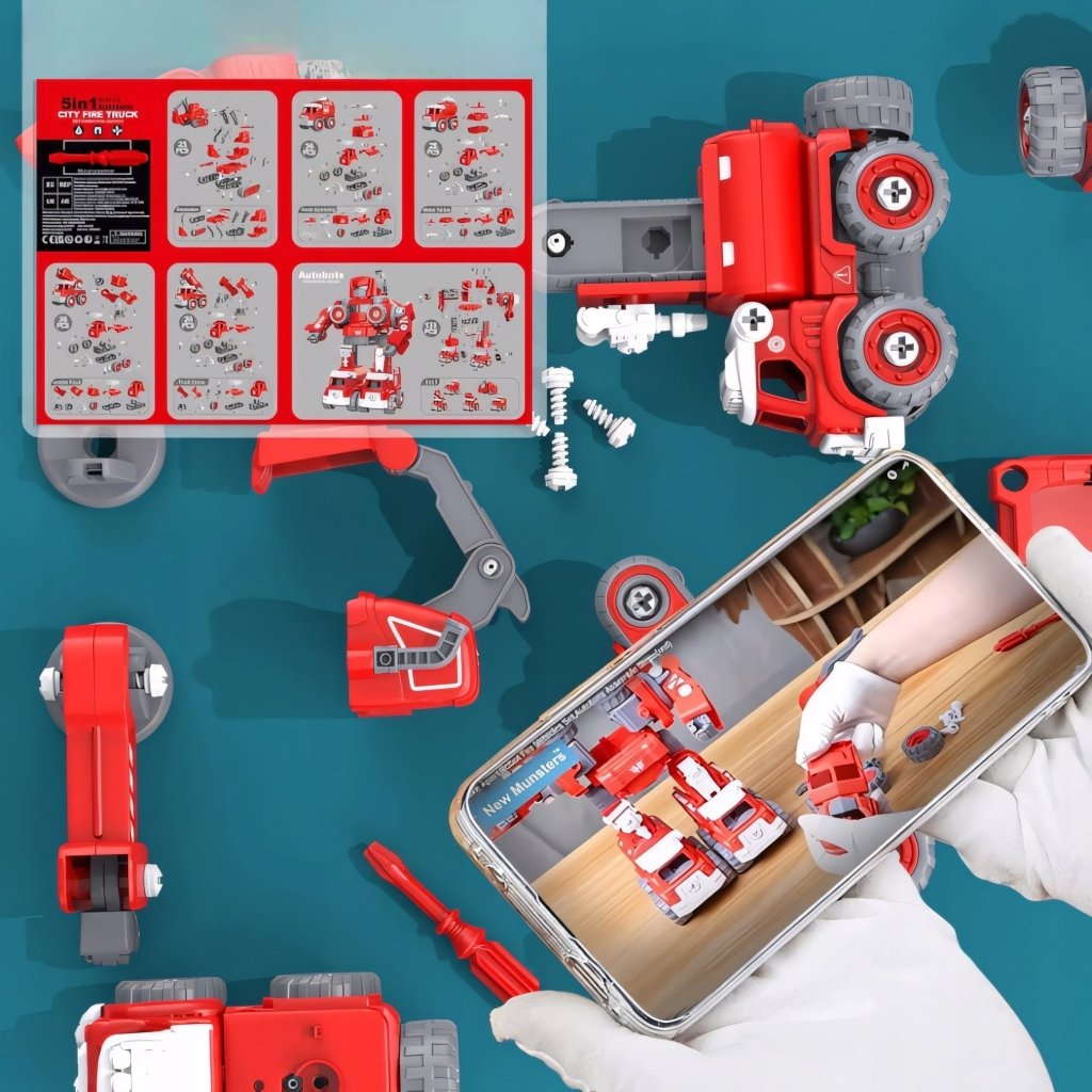 Robot transformer 5w1 – straż pożarna, LED, dźwięk, XXL (31,5 cm) | REEVE