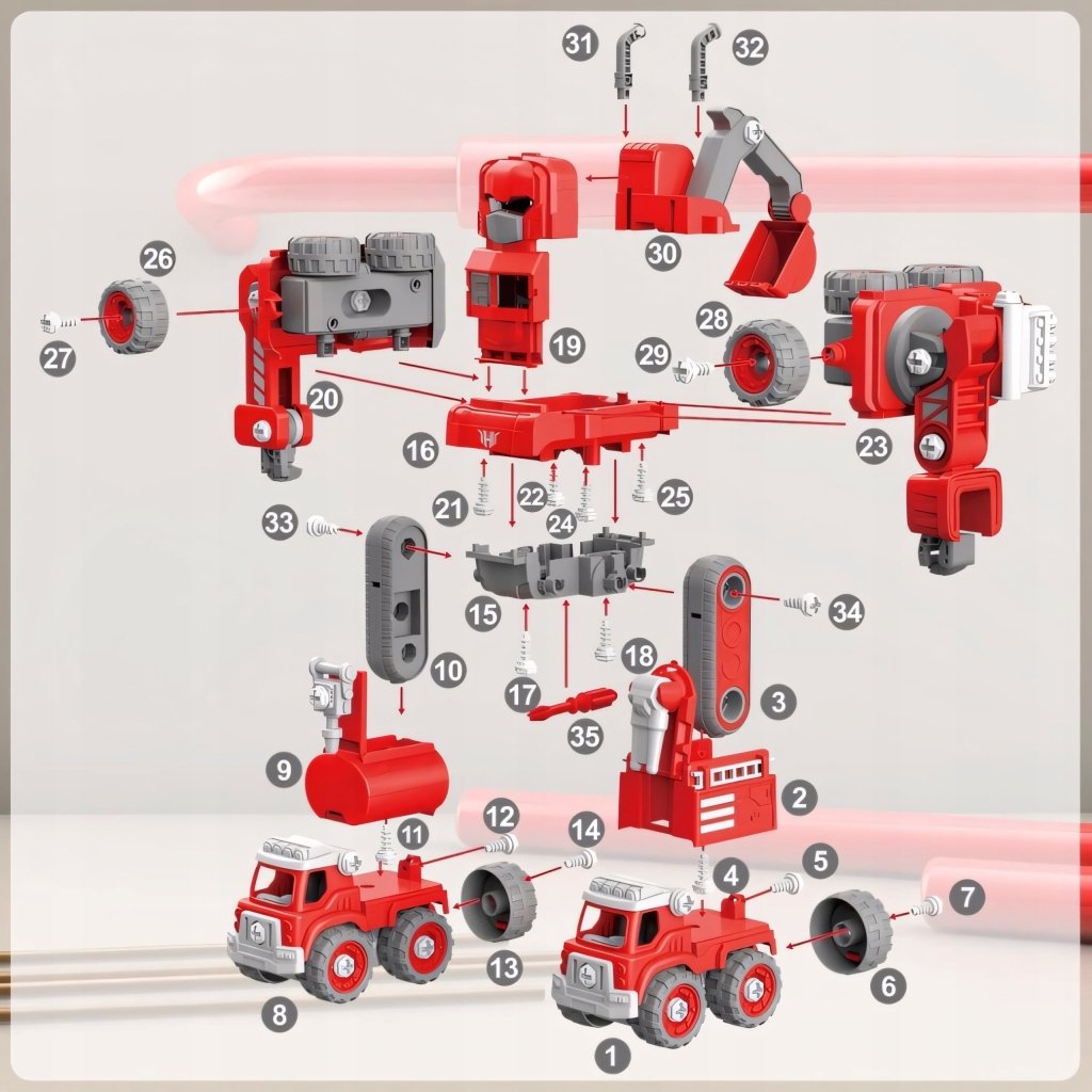 Robot transformer 5w1 – straż pożarna, LED, dźwięk, XXL (31,5 cm) | REEVE