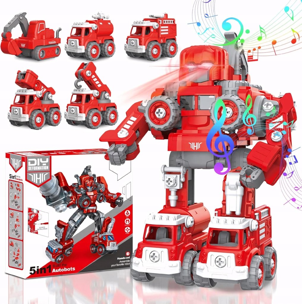 Robot transformer 5w1 – straż pożarna, LED, dźwięk, XXL (31,5 cm) | REEVE
